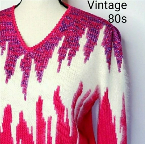 Christine | Barbiecore Vintage Pink Sparkle Sweater Small - Picture 2 of 9